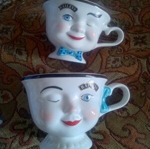 Bailey's Wink Male And Female Face Mugs - White and Blue